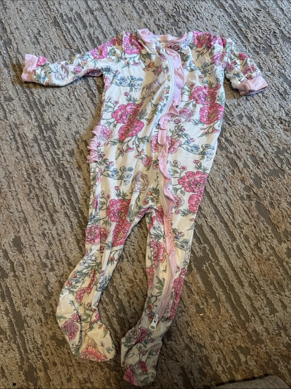 Milkberry Floral Pink Ruffle-Trim Kids One-Piece Sleeper 6-9 month